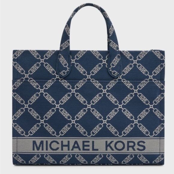 Michael Kors Gigi Large Grab Monogram Denim Tote Bag, Navy, NWT - Picture 6 of 15